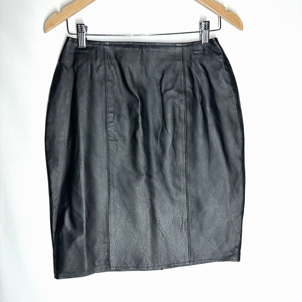 SANTA FE 100% Genuine Leather Skirt Size 8 Black Knee Length